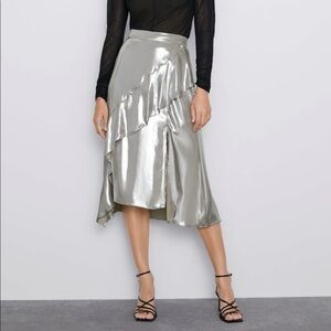 ZARA Metallic Effect Ruffled Skirt